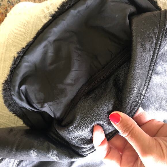 Vintage Womens Wilson Black Leather Coat Removable Faux Fur Collar XL Mid Length - Picture 4 of 13